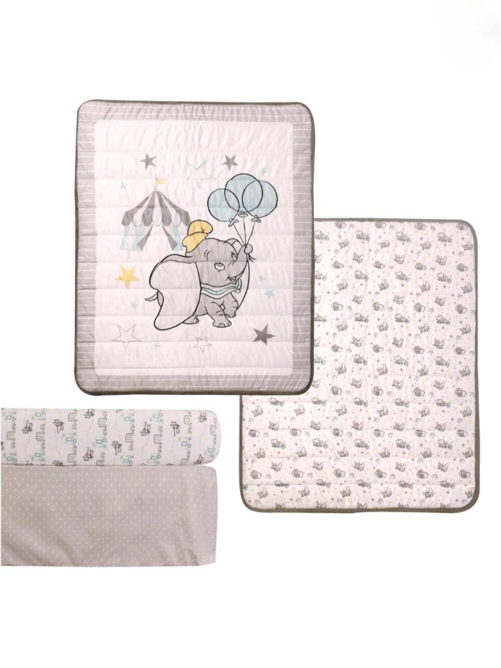 (NEW 🎁) Disney Dumbo 3-Piece Crib Set (Comforter + Cotton Fitted Sheet + Skirt)